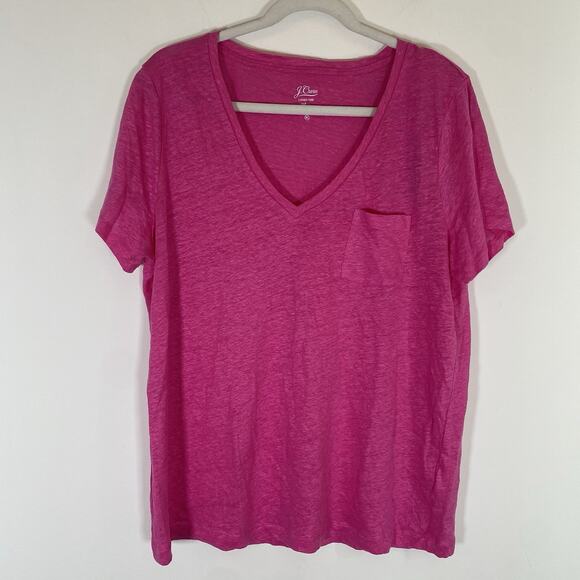 J.Crew Womens 100% Linen Tee Shirt Stretch Short Sleeve Sz XL Candy Pink NWT - Picture 1 of 11